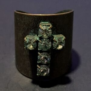 Antique Bronze Cross Ring with Crystal Details